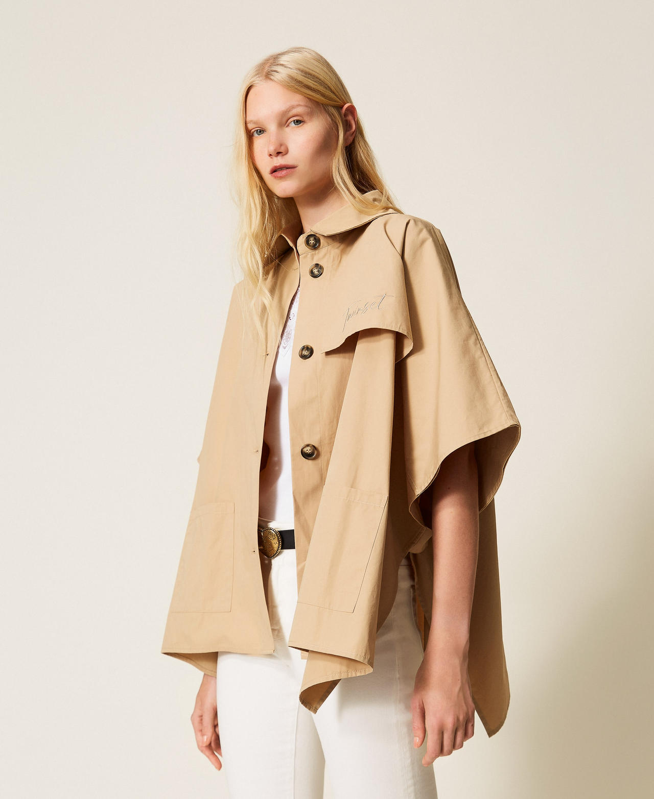 Poncho en gabardine Beige « Delicate Sand » Femme 261TA4290_13161_02