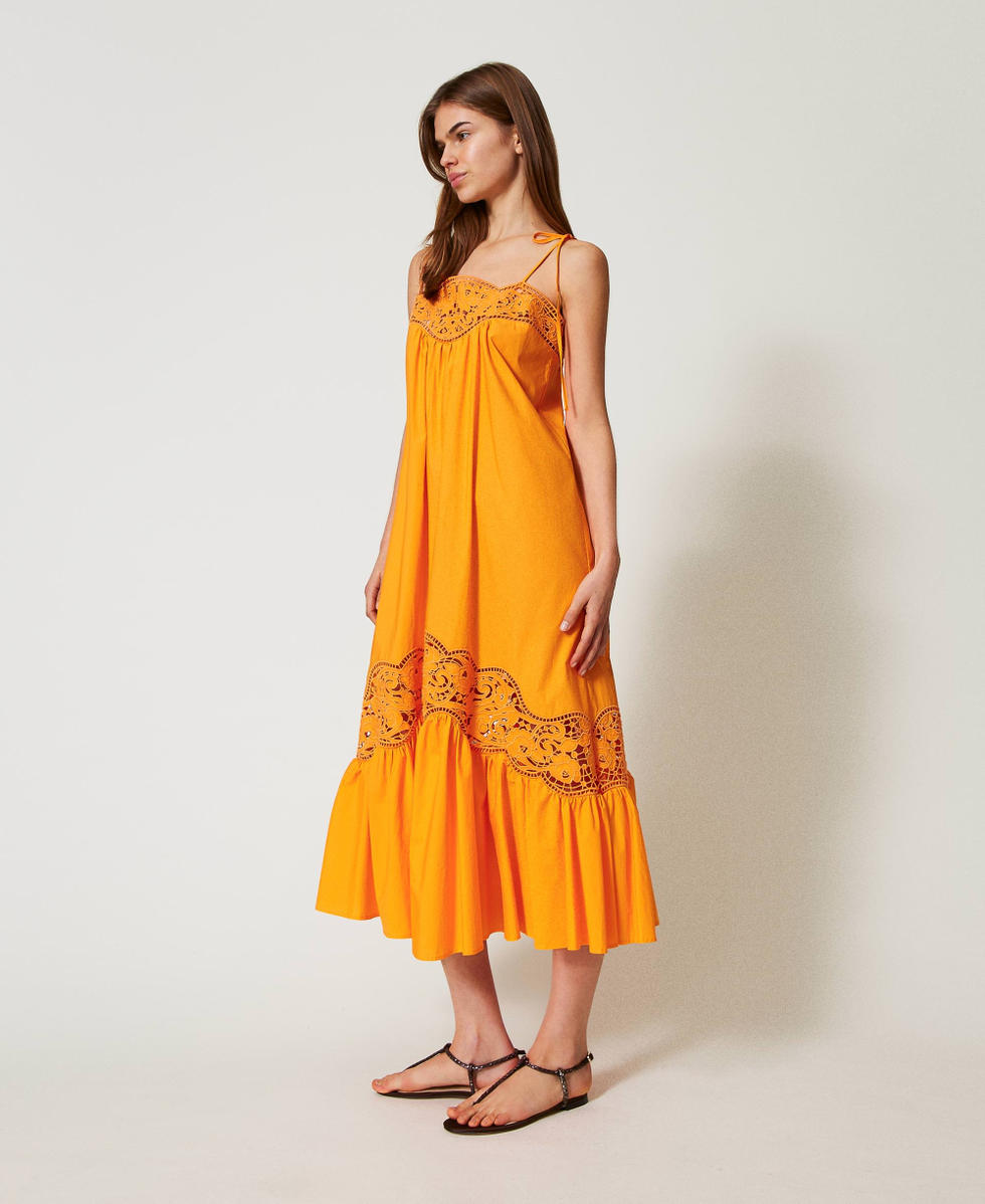 Robe longue en popeline avec broderies anglaises Orange &laquo;&nbsp;Yellow Marigold&nbsp;&raquo; Femme 251TT2331_12366_02