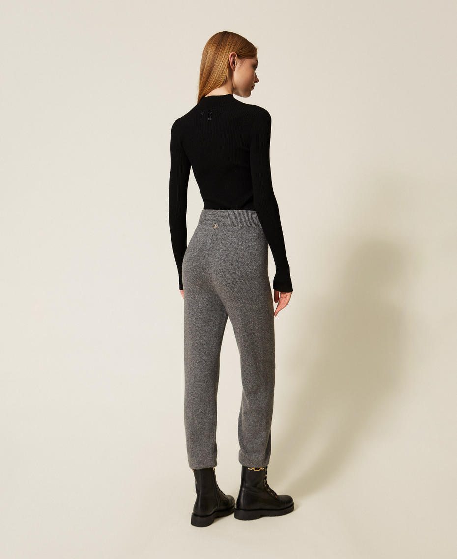 Pantalon en maille de laine m&eacute;lang&eacute;e Gris Moyen Chin&eacute; Femme 252TT3352_12838_03