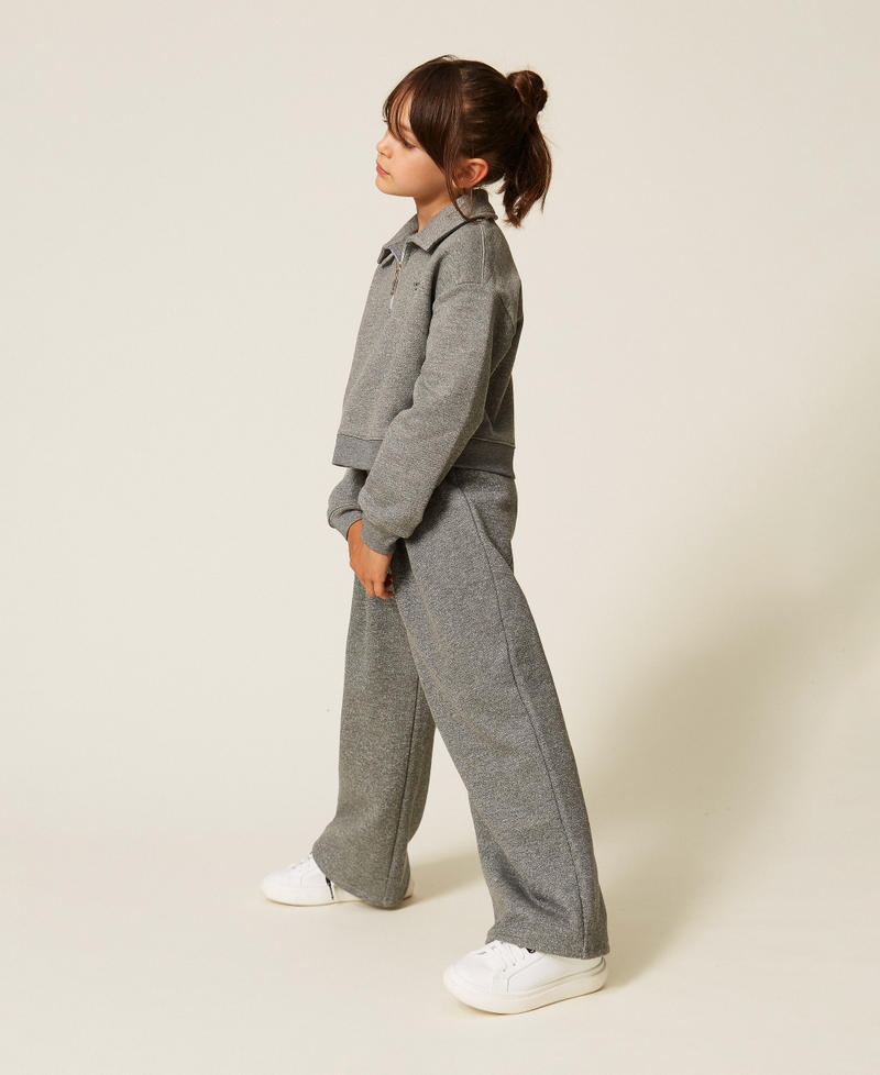 Cropped-Hose aus Sweatstoff mit Lurex Meliertes Dunkelgrau M&auml;dchen 262GJ2151_12839_02