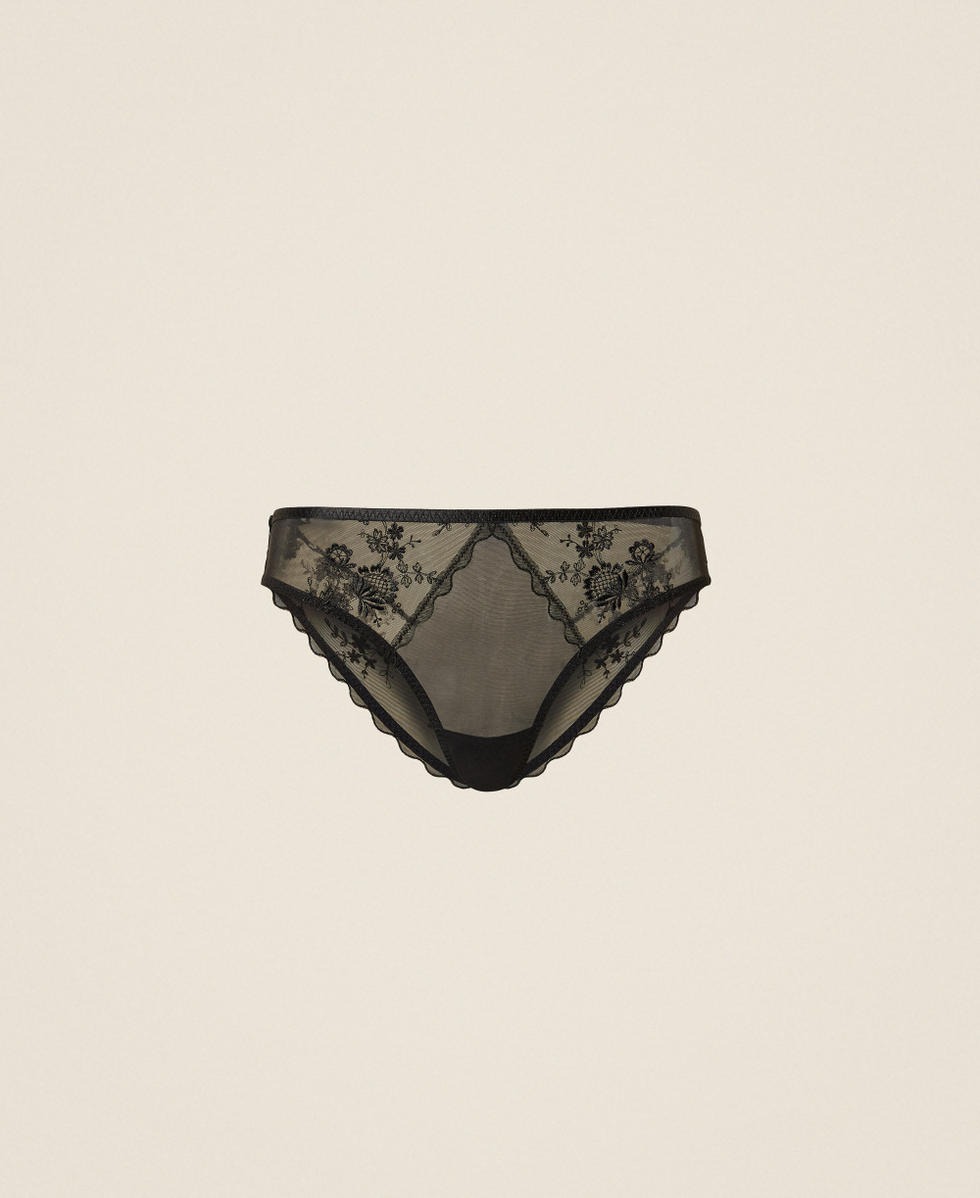 Slip aus floralem T&uuml;ll Schwarz Frau 261LL6D66_00006_S0