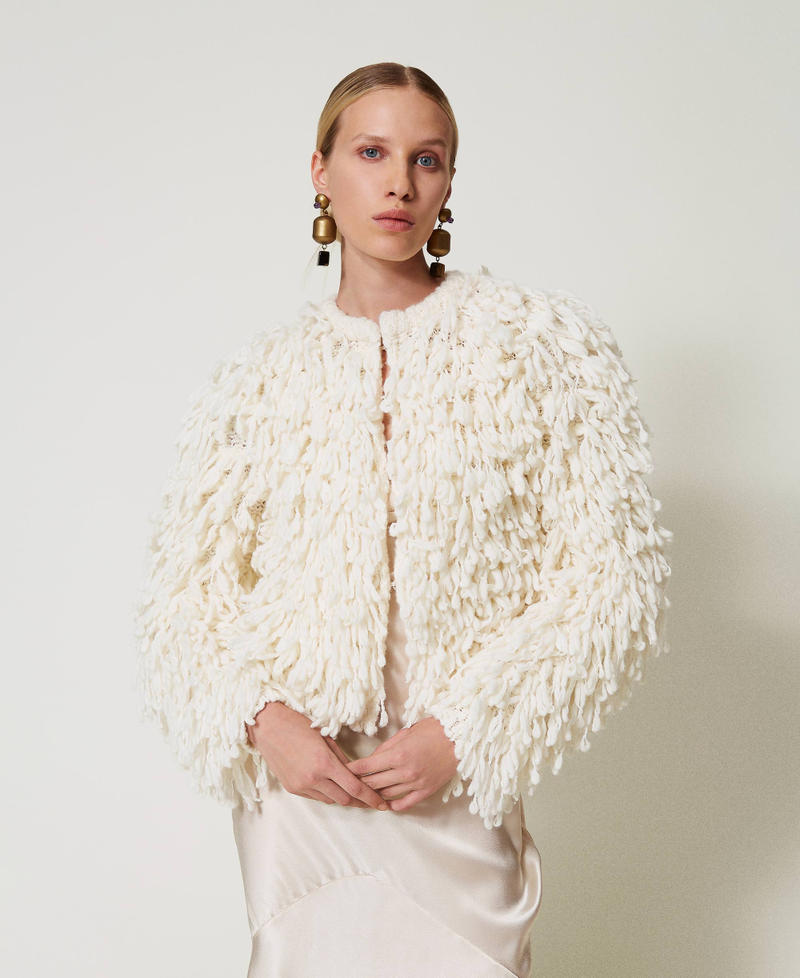Elizabeth' bouclé knit jacket Woman, White | TWINSET Milano Elizabeth' bouclé knit jacket Woman, White | TWINSET Milano
