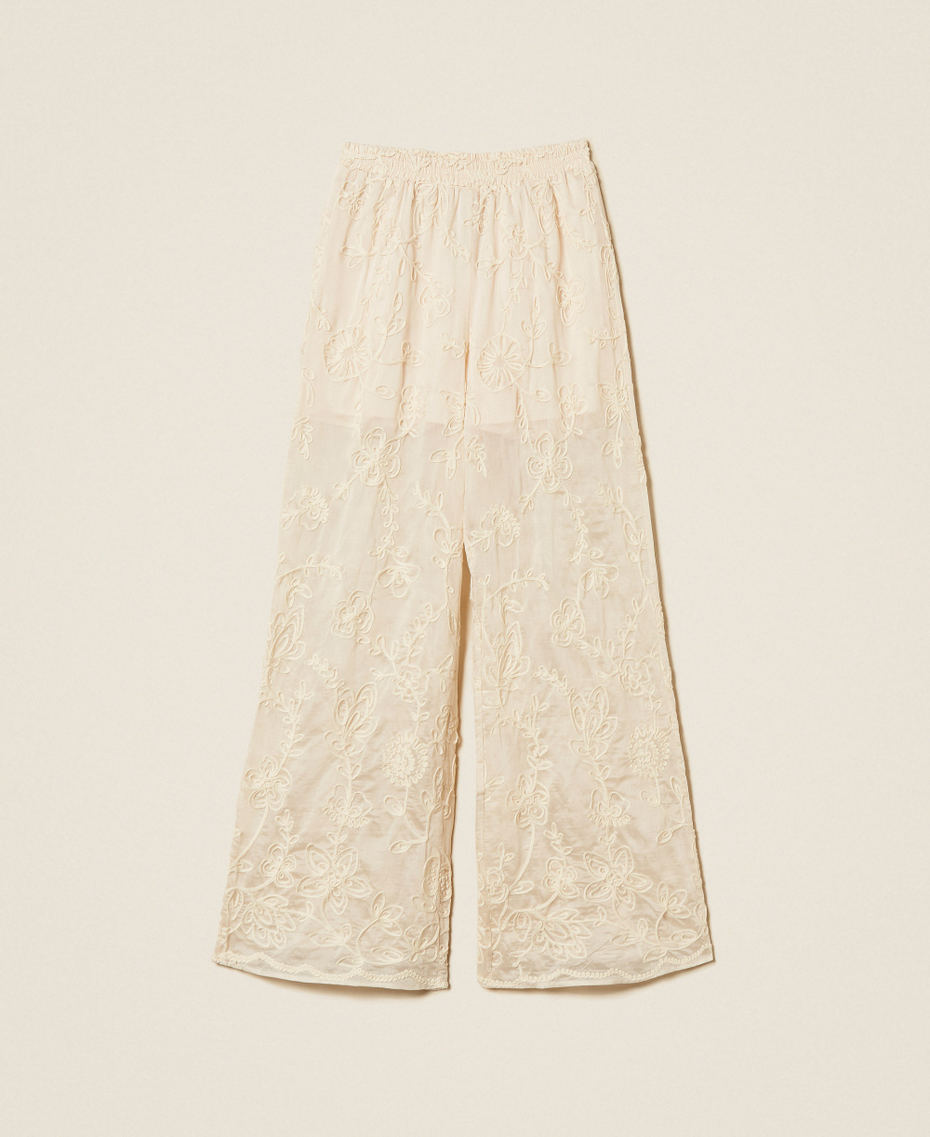 Muslin trousers with Cornely embroidery Parchment White Woman 261LB2UCC_00461_S0