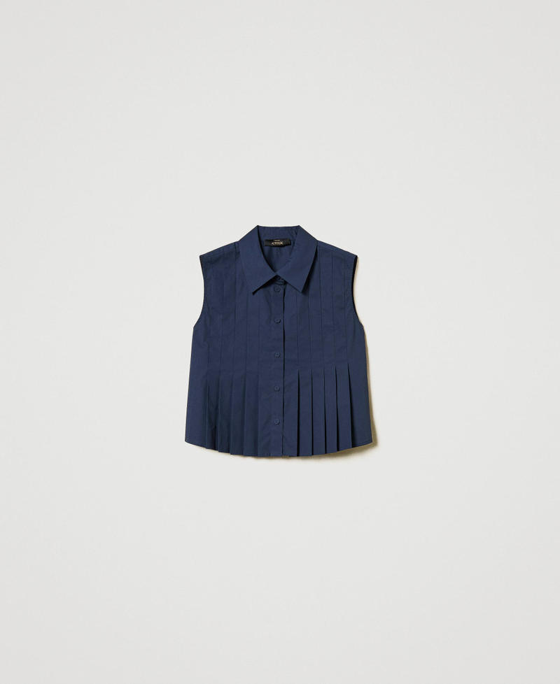 Cropped shirt with pleats Woman, Blue | TWINSET Milano