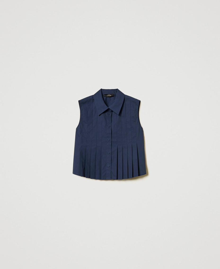 Cropped shirt with pleats Deep Blue Woman 251AP2290_03585_S0