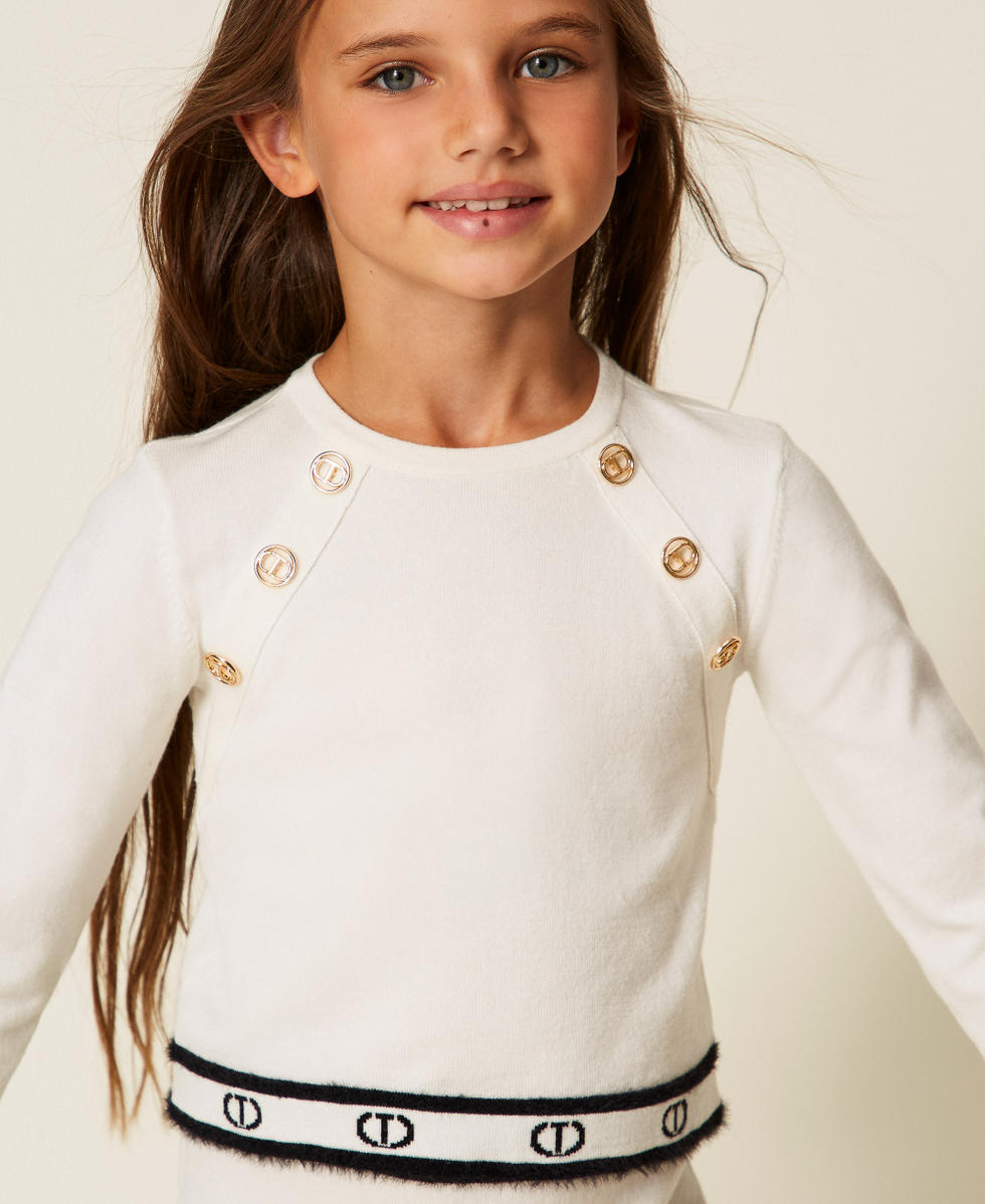 Pull avec boutons Oval T Bicolore Blanc Cass&eacute;/Noir Fille 252GJ3073_10973_04