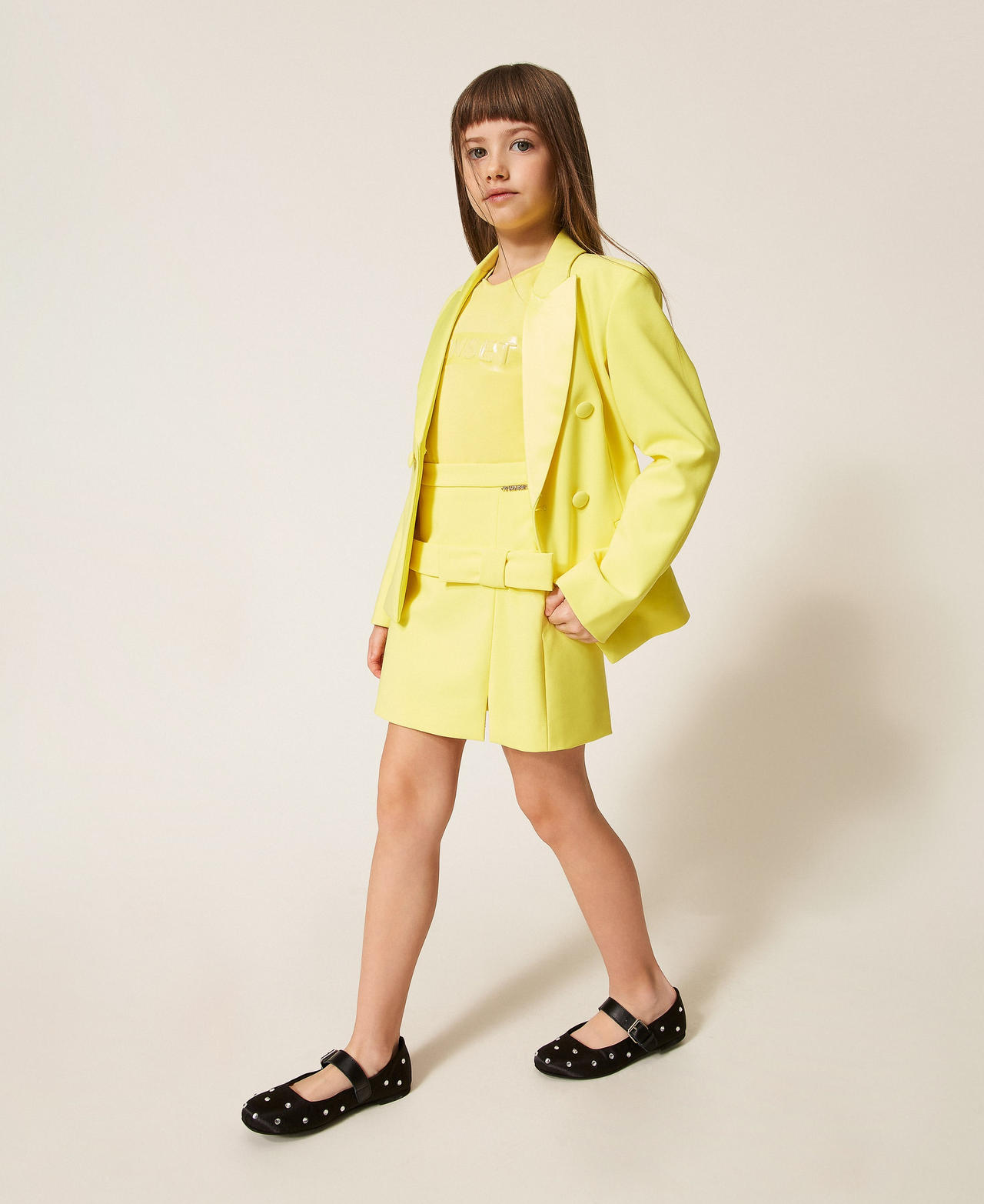 Cr&ecirc;pe miniskirt with bow Limelight Yellow Girl 261GJ2Q59_06210_02