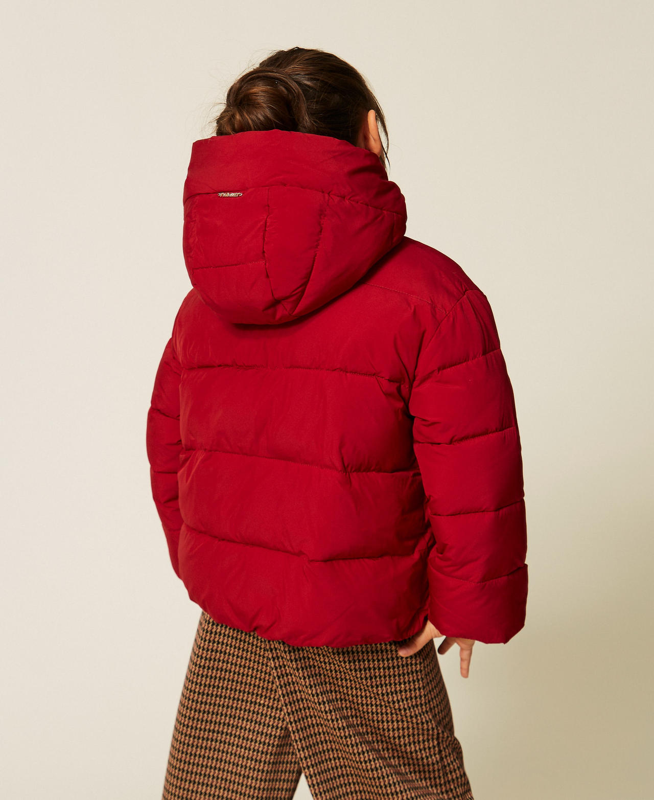 Short puffer jacket with faux fur Red Ruby Girl 262GJ2072_13704_03