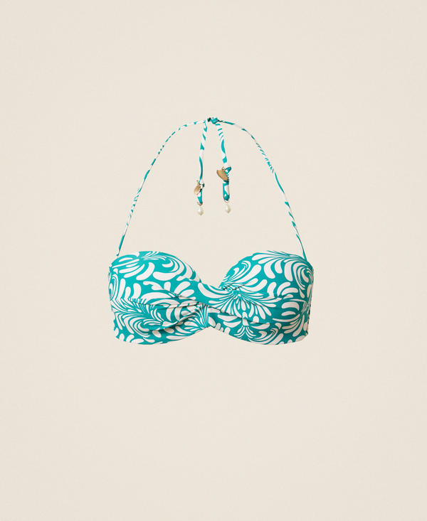 Wattiertes Bandeau-Bikinitop mit botanischem Printmotiv