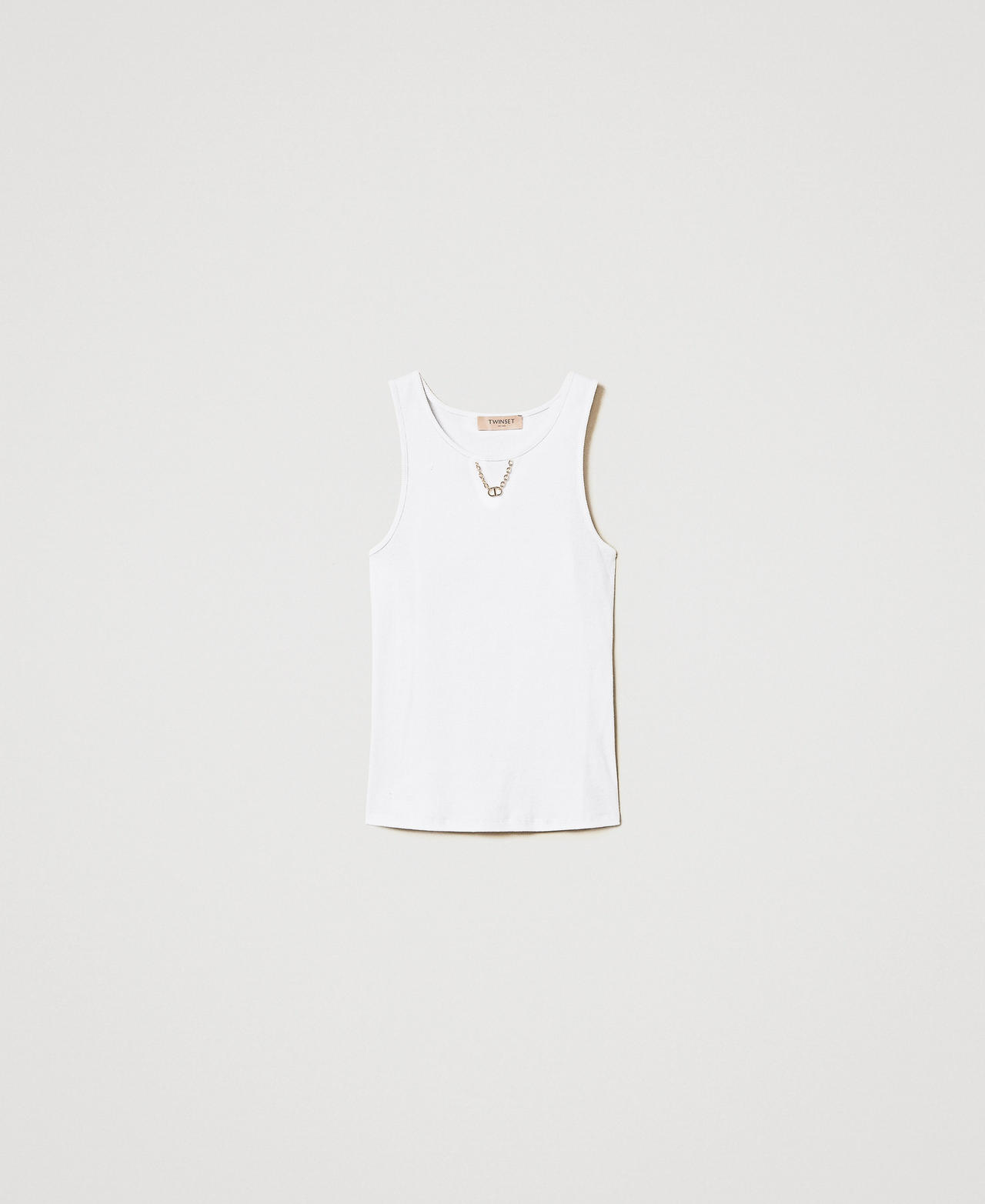 Ribbed top with chain White Woman 251TT2400_00001_0S