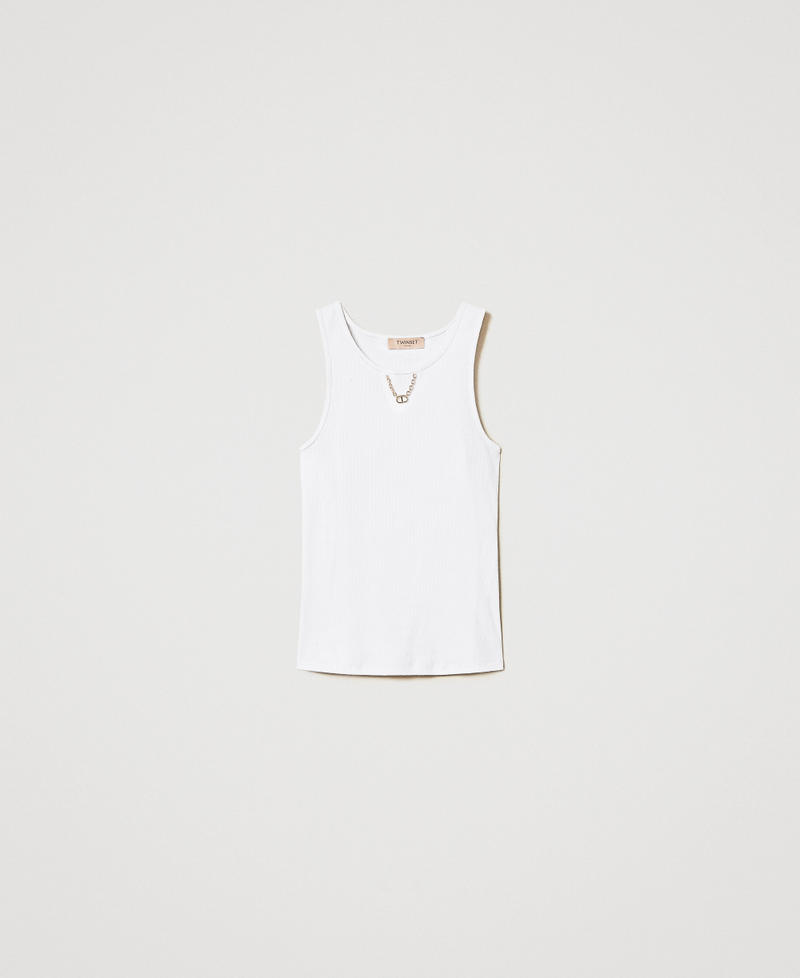 Ribbed top with chain White Woman 251TT2400_00001_0S