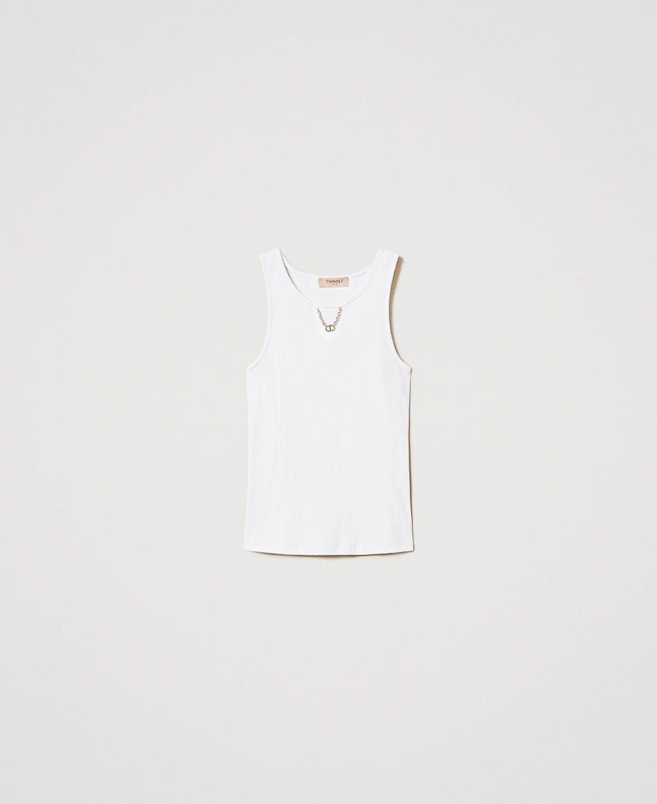 Ribbed top with chain White Woman 251TT2400_00001_S0