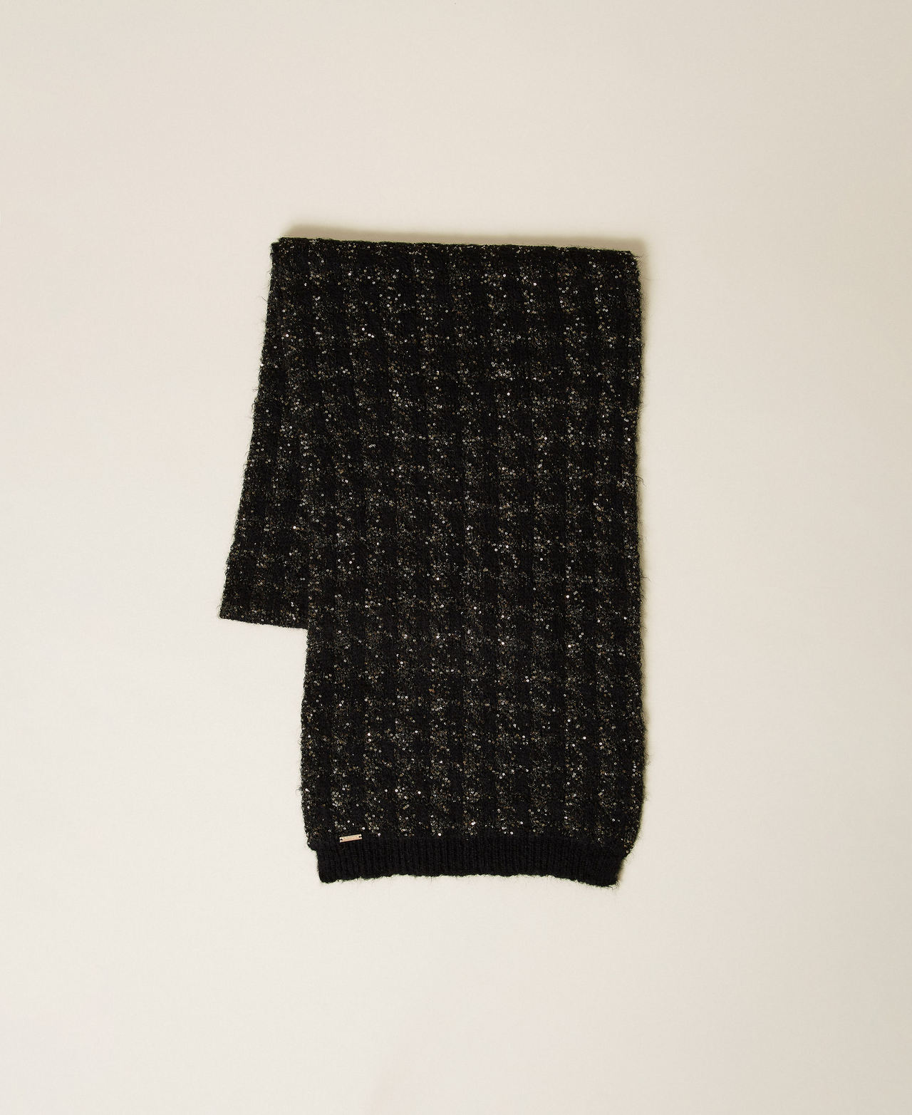 Bufanda de punto jacquard de pata de gallo Negro / Negro-Oro Mujer 262TA4580_13926_01