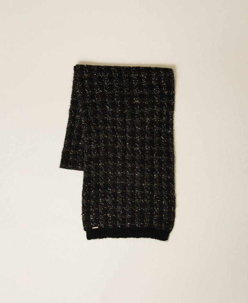 Bufanda de punto jacquard de pata de gallo Negro / Negro-Oro Mujer 262TA4580_13926_01