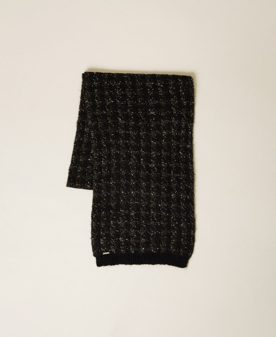 Bufanda de punto jacquard de pata de gallo Negro / Negro-Oro Mujer 262TA4580_13926_01