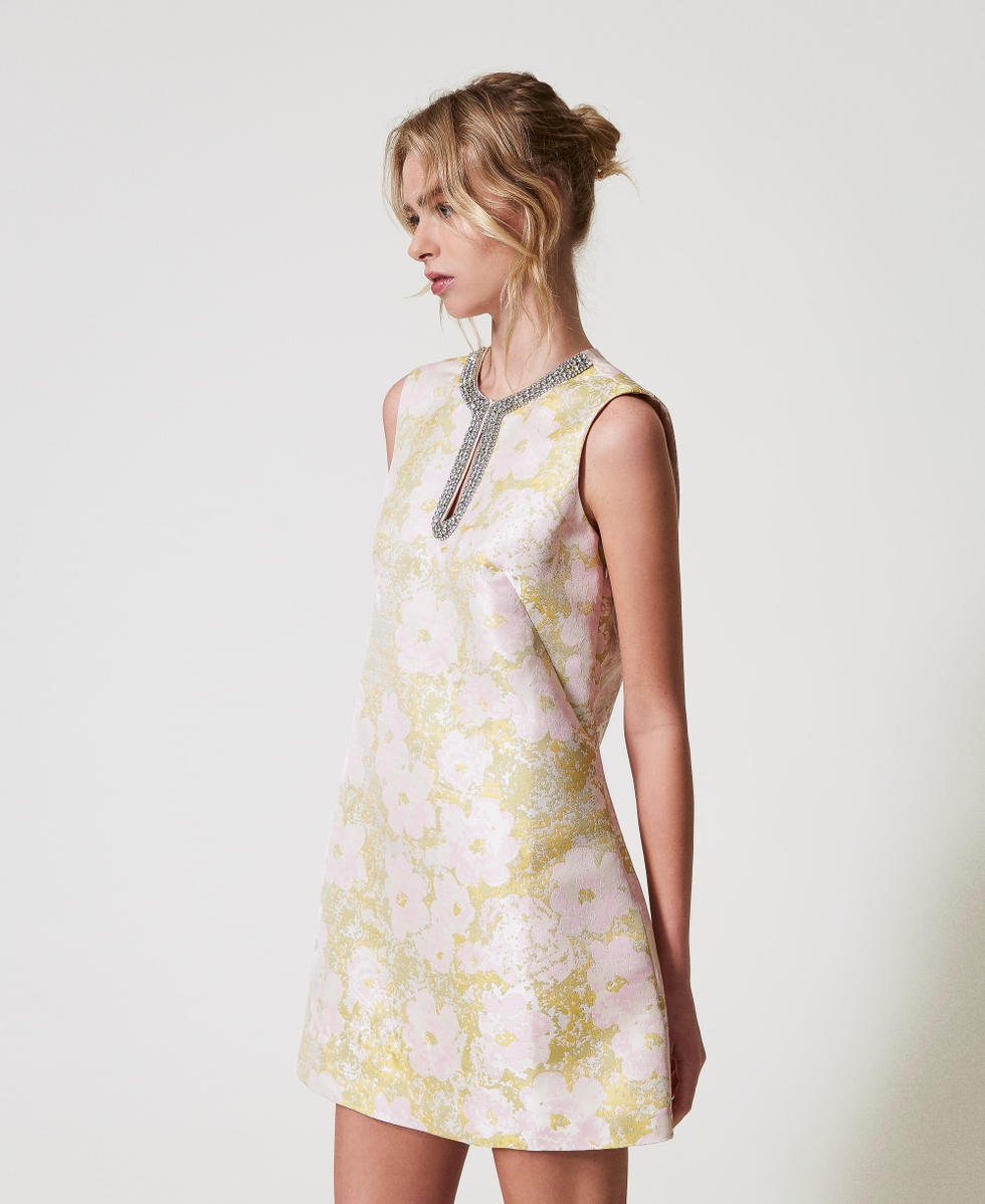 Abito corto jacquard con ricamo a mano Flowers Jacquard Donna 251AP2104_12228_01