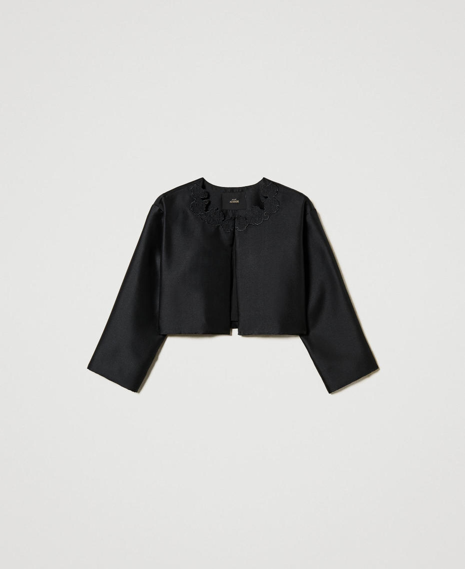 Twill jacket with broderie anglaise Black Woman 251AP2261_00006_S0