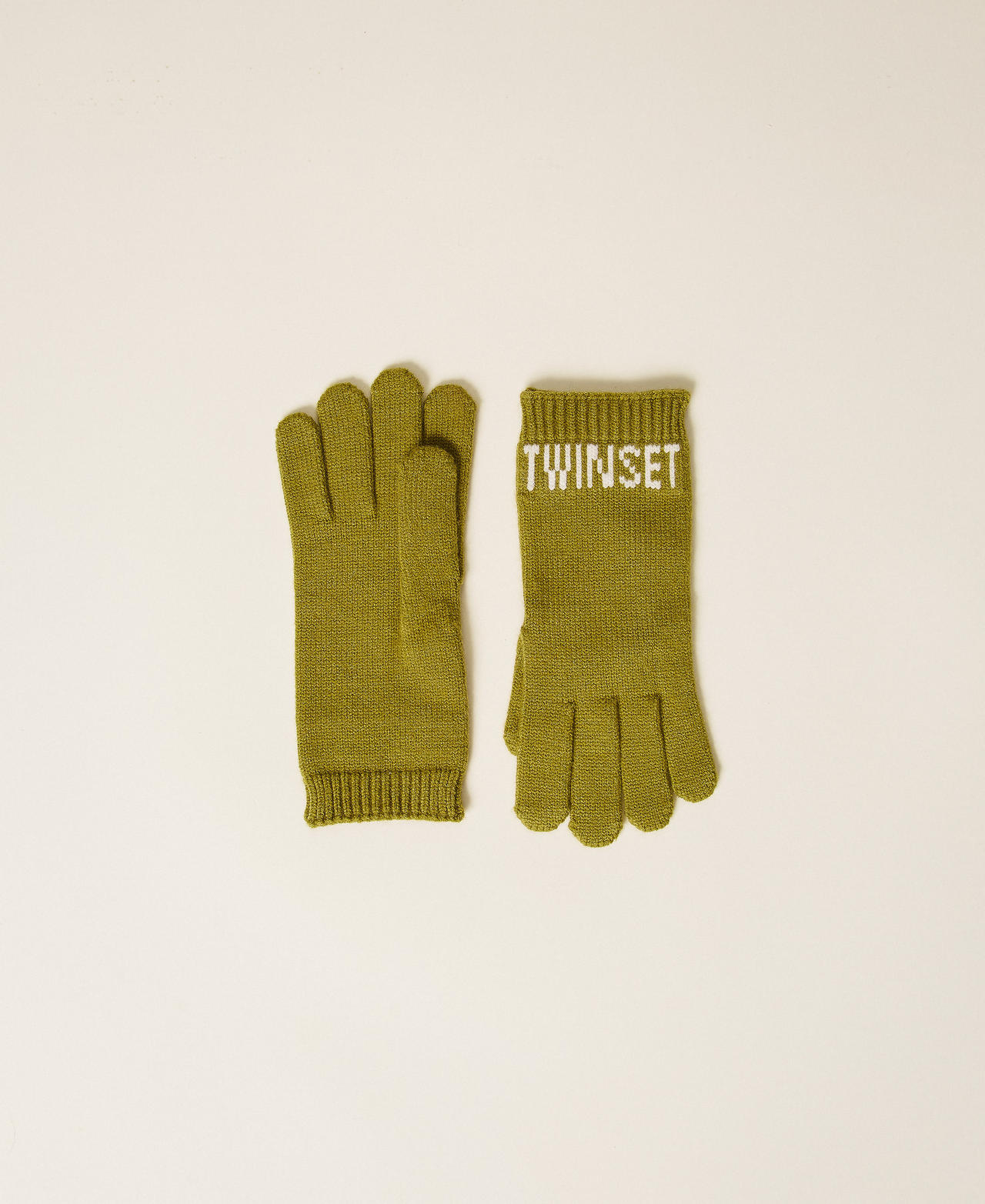 Twinset Accessoires - Gants en maille avec logo, Olive Oil, Taille: M