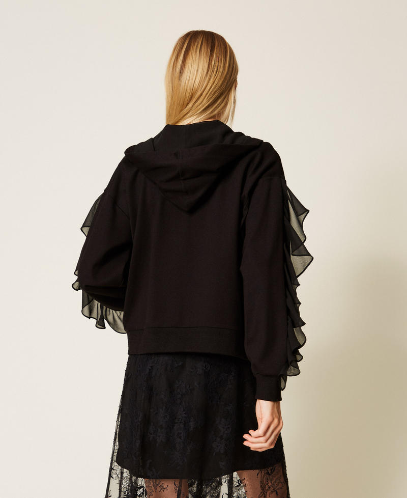 Sweatshirt with georgette ruffles Black Woman 252LI2NBB_00006_03