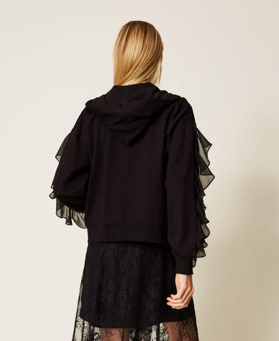 Sweatshirt with georgette ruffles Black Woman 252LI2NBB_00006_03
