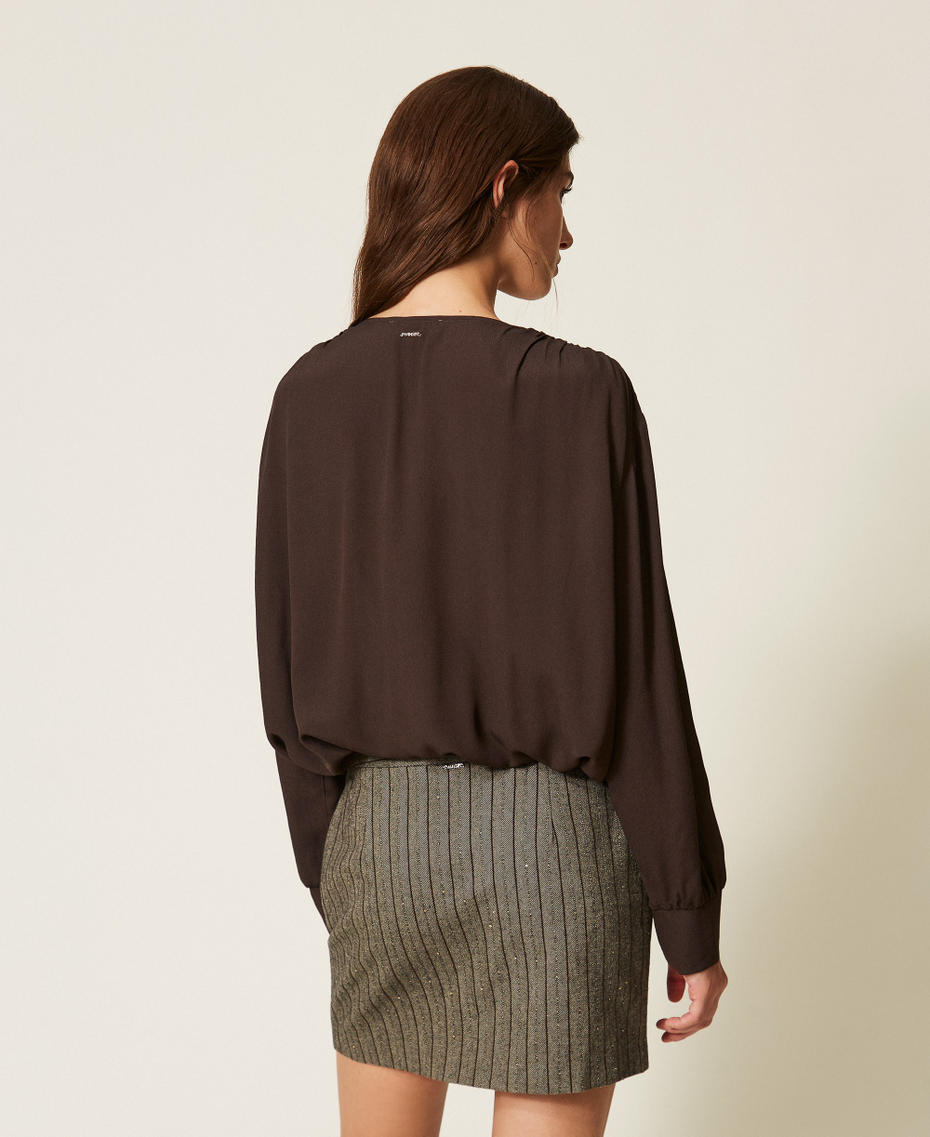 Cr&ecirc;pe de Chine dual-use blouse Deep Brown Woman 262TF2053_13611_04