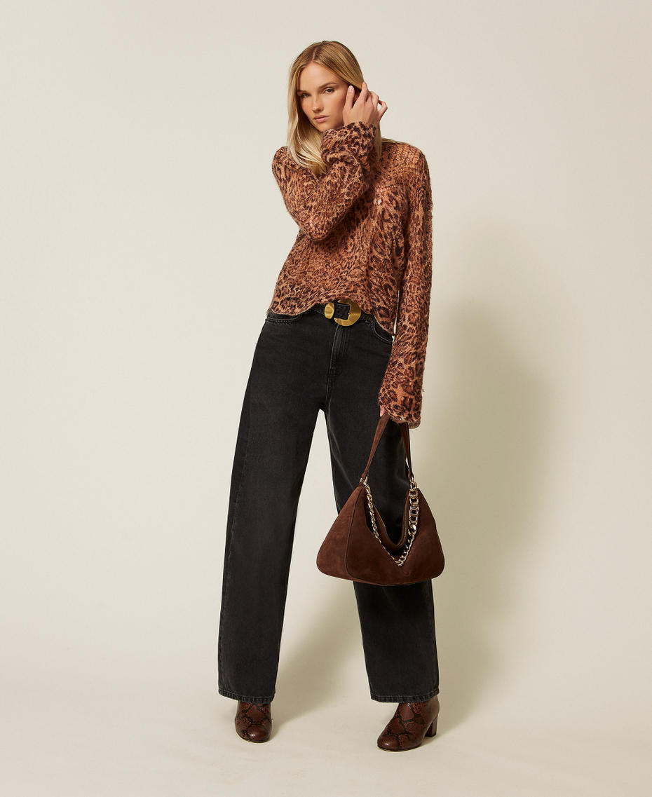 Mohair blend jumper with animal print Coffee/Land Brown Animal Print Woman 252TP3590_12737_T0