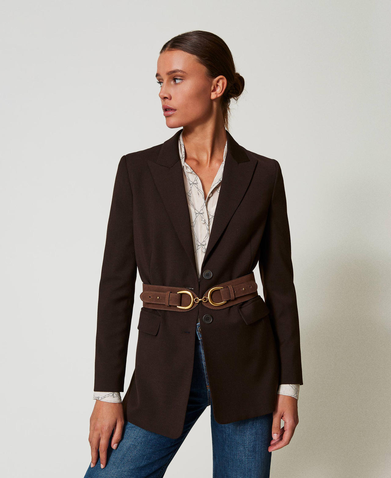 Leather belt with clasp Dark Chocolate Brown Woman 242TO5610_00263_S0