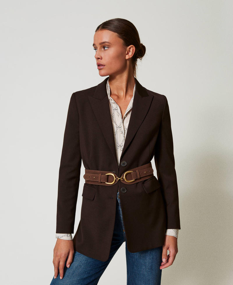 Leather belt with clasp Dark Chocolate Brown Woman 242TO5610_00263_S0