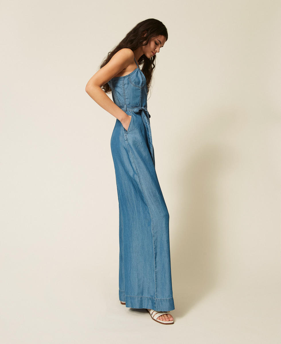 Denim jumpsuit with belt Light Blue Denim Woman 261AT2052_07283_02