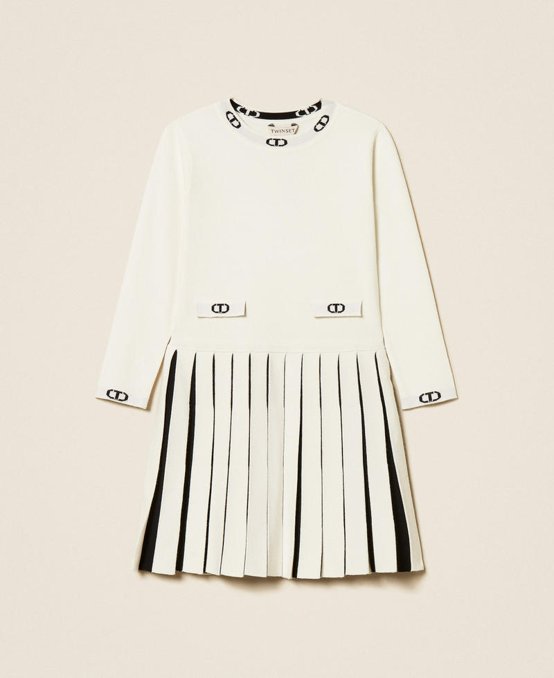 Girls' two-tone short knit dress Two tone Off White/Black Girl 252GB3032_10973_S0