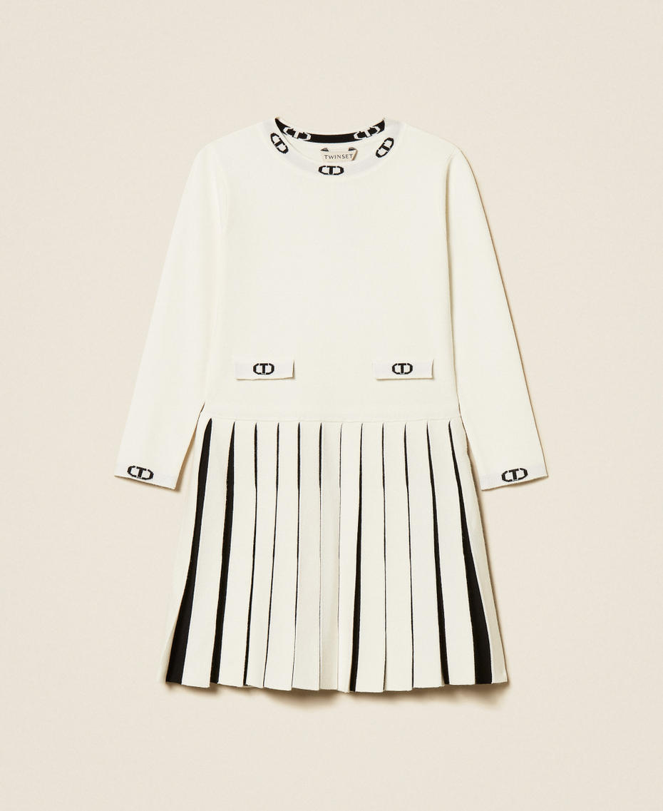 Girls' two-tone short knit dress Two tone Off White/Black Girl 252GB3032_10973_S0