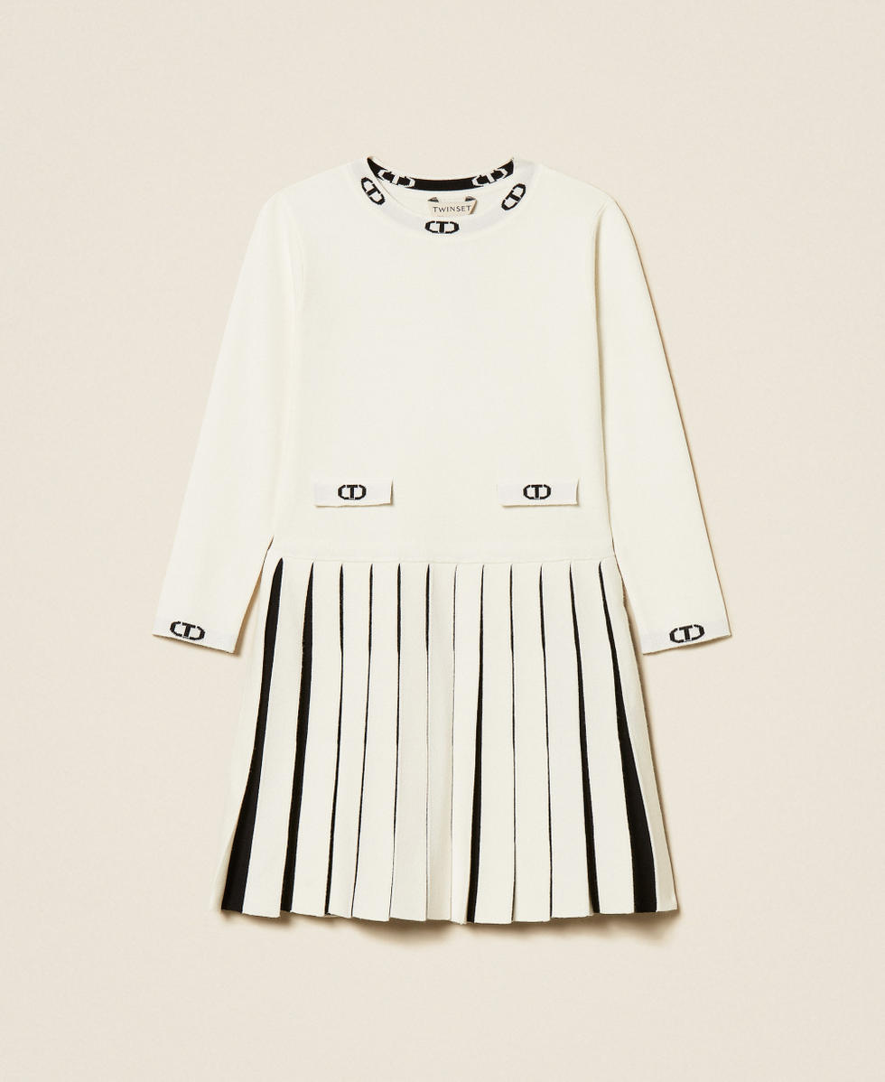 Abito corto baby in maglia bicolore Bicolor Off White / Nero Bambina 252GB3032_10973_S0