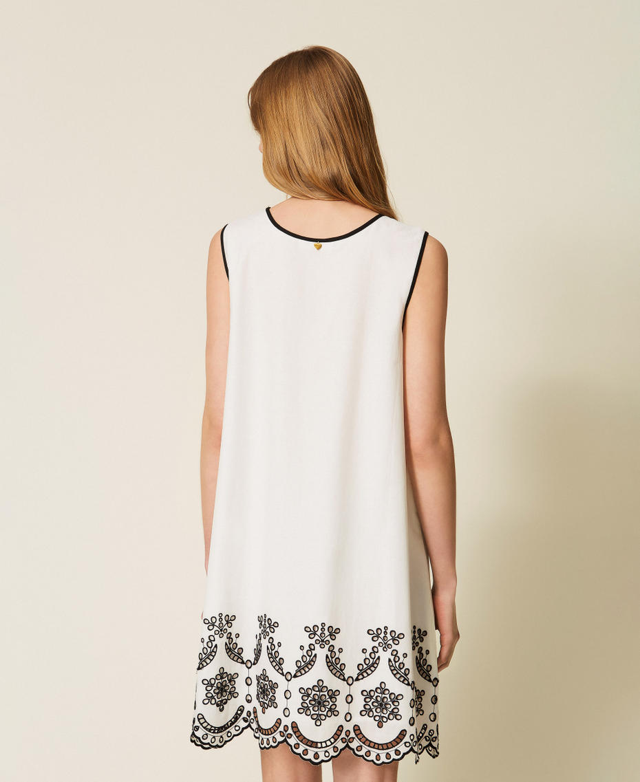 Camicia da notte con ricamo Off White / Nero Donna 261LL2FAA_13288_03