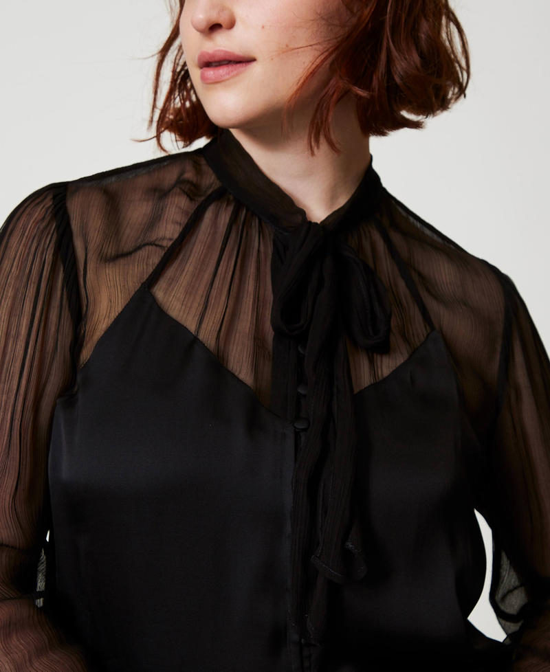 Chiffon and satin shirt Black Woman 242TT2181_00006_04