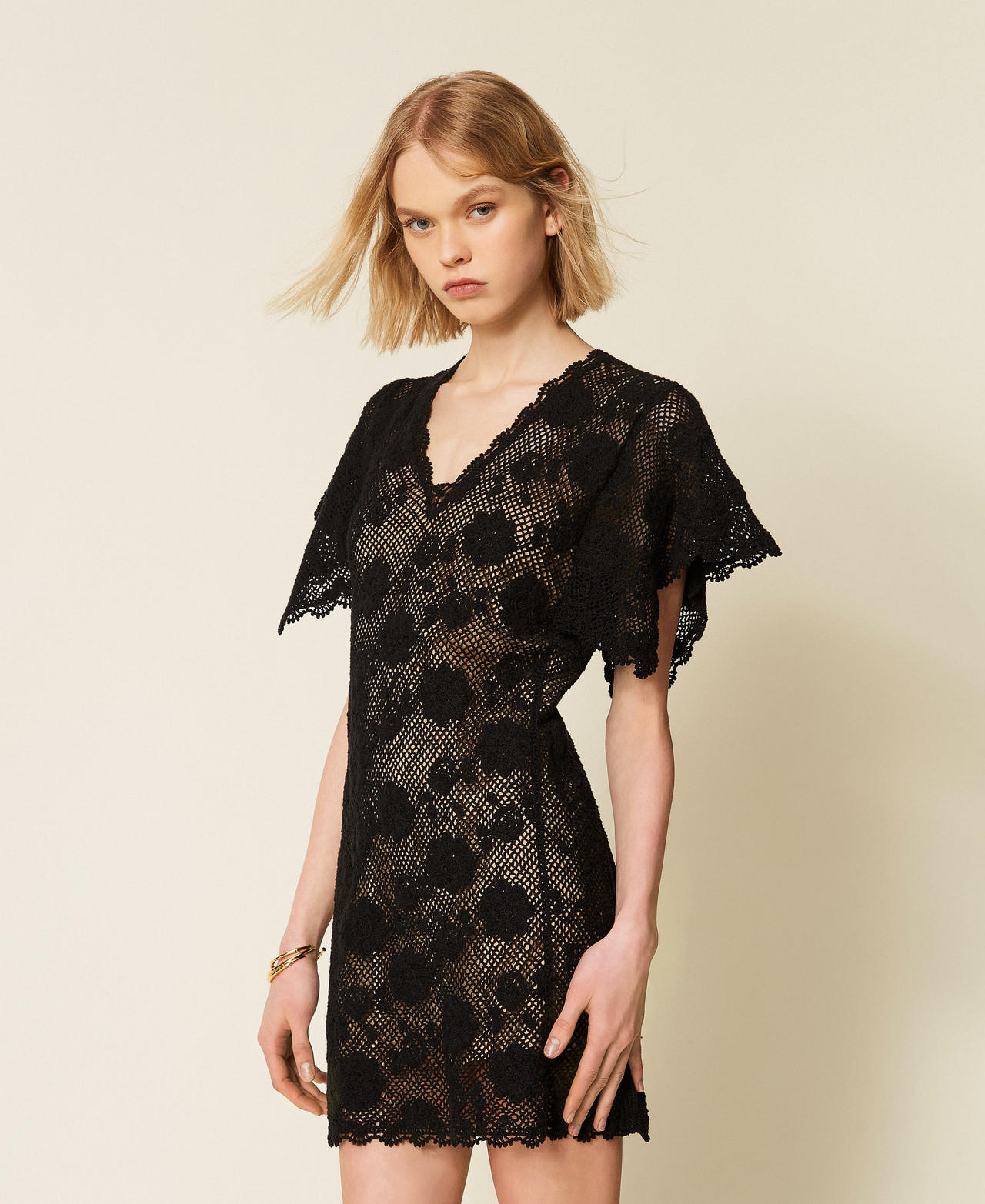 Short floral knit dress Black Woman 261TT3160_00006_02