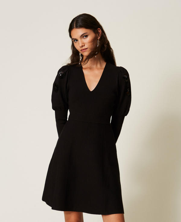 Short knit dress with sequin embroidery