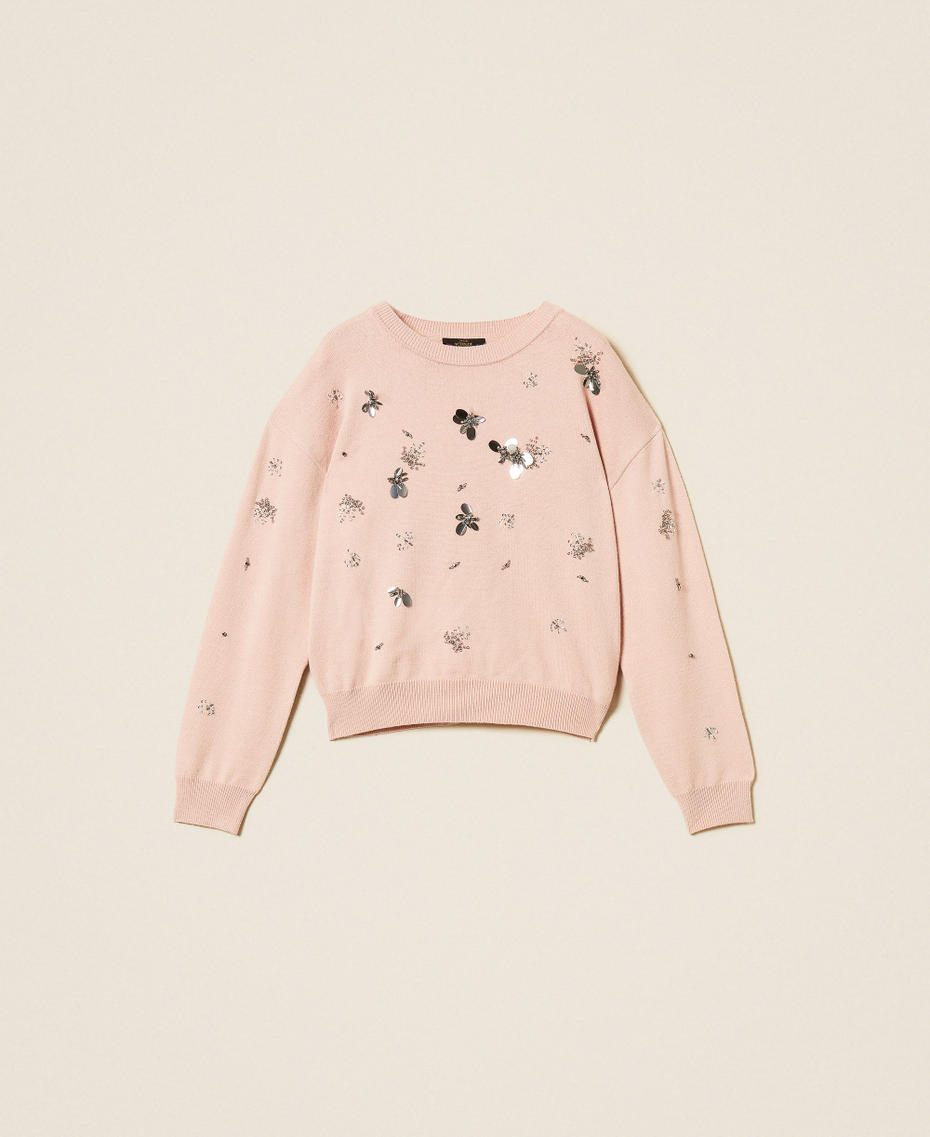 Crew neck jumper with embroidery  Rose Smoke Woman 262AP3181_00496_S0