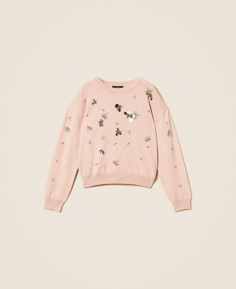 Pull ras-du-cou avec broderie  Rose Smoke Femme 262AP3181_00496_S0