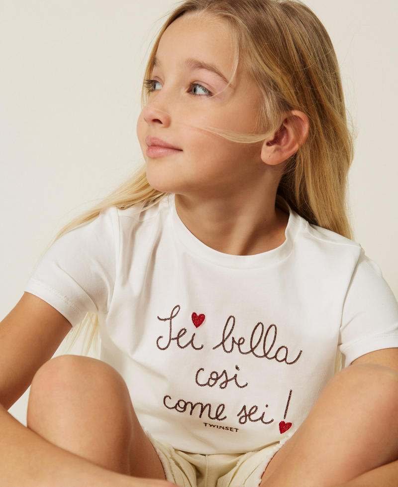 Regular fit T-shirt with embroidery Two-tone Off White/Dark Root Brown Girl 261GJ2251_13378_PD