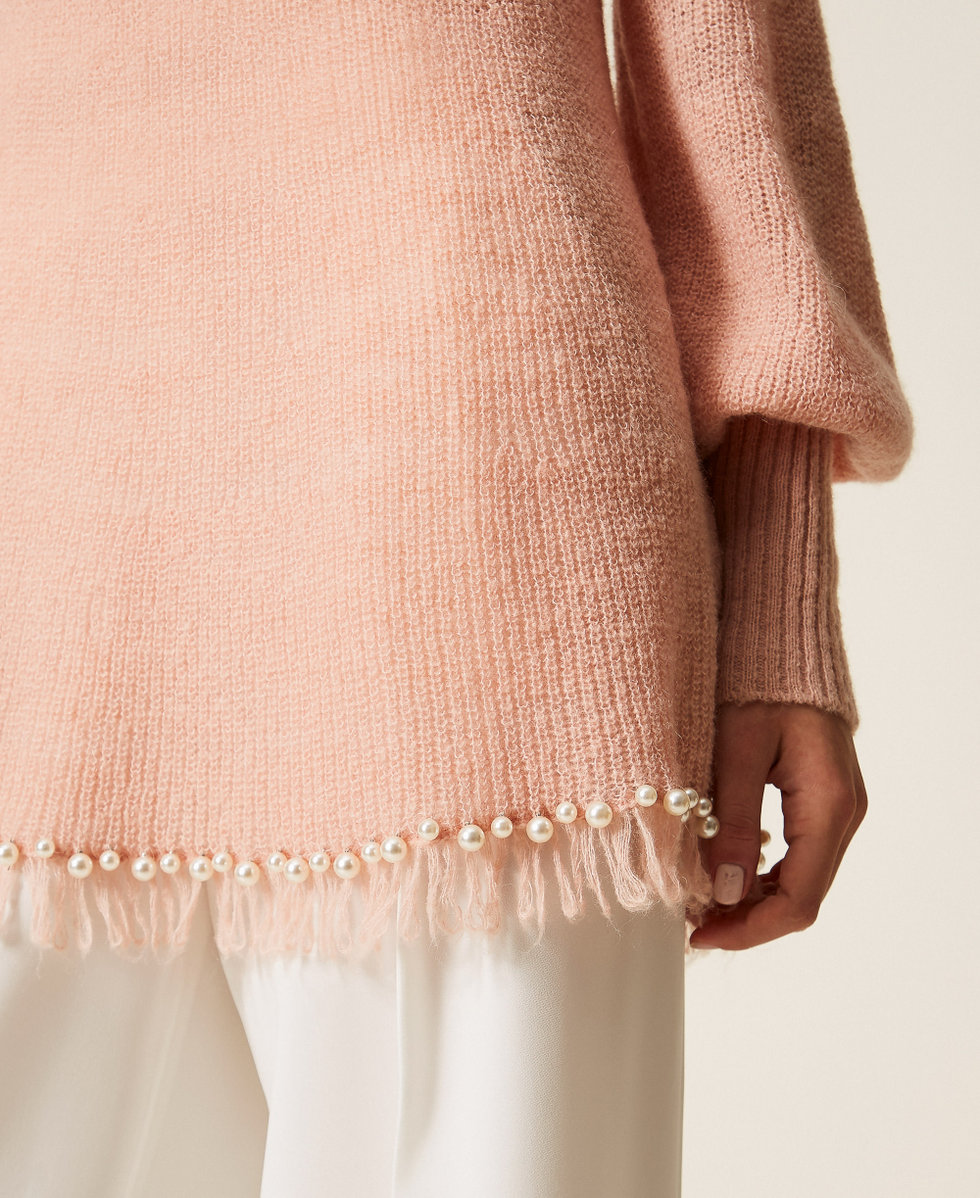 Jersey de cuello alto con flecos y cuentas Pink Dust Mujer 252LL3CBB_12536_05