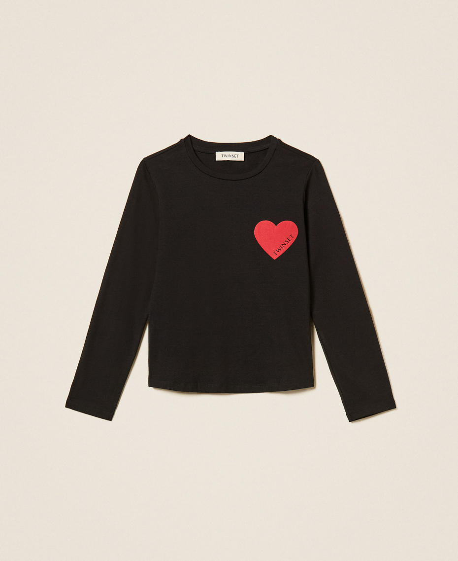 T-shirt regular con cuore Nero Cuore Rosso "Magenta" Bambina 262GJ2291_13904_S0