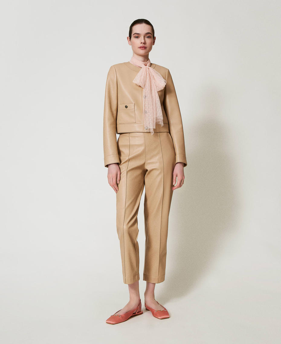 Faux nappa leather straight leg trousers Light Wood Beige Woman 251TP2352_12186_01