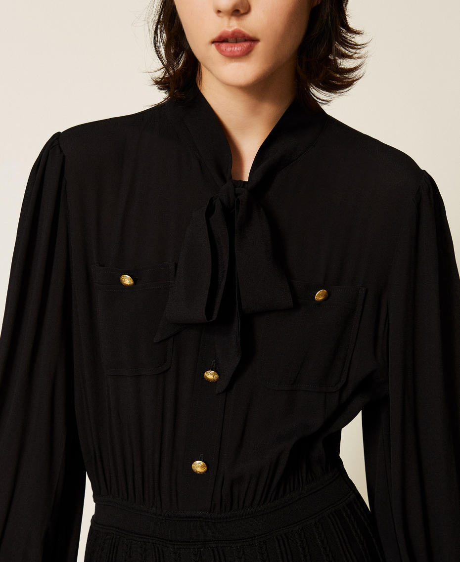 Robe courte avec jupe en maille Noir Femme 262TP3081_00006_04
