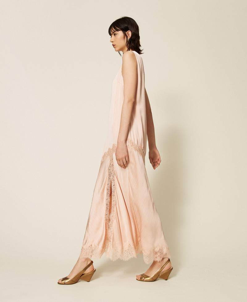 Abito lungo in raso e pizzo Rosa "Peachy Keen" Donna 262TP2120_11947_02