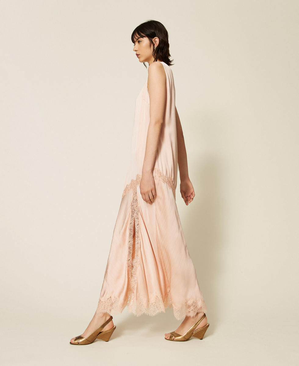 Abito lungo in raso e pizzo Rosa "Peachy Keen" Donna 262TP2120_11947_02