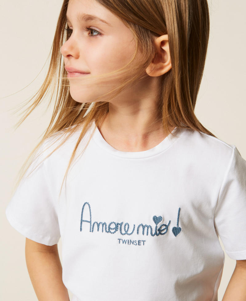 Girls' T-shirt with embroidery Chambray Blue/Off White Embroidery Girl 261GB2181_13368_PD