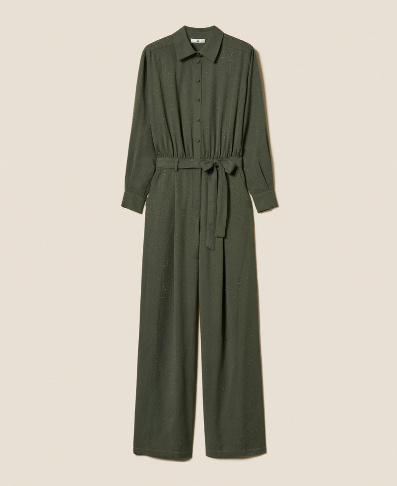 Twill jumpsuit with studs Thyme Green Woman 261LL2PEE_12843_S0