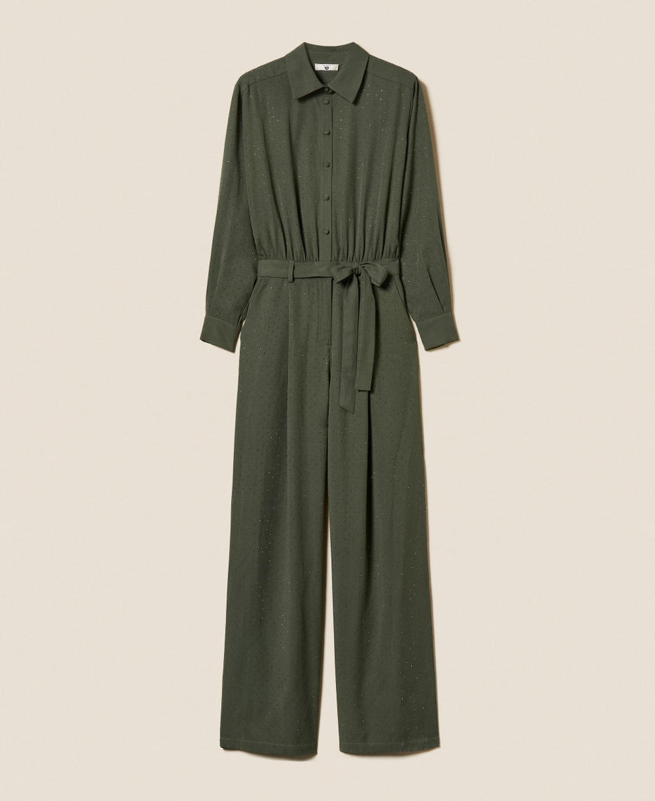 Twill jumpsuit with studs Thyme Green Woman 261LL2PEE_12843_S0