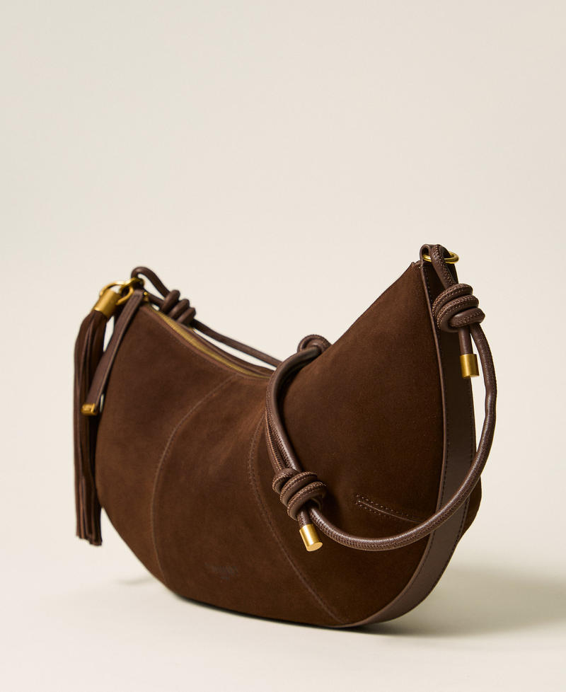 Hobo-Tasche aus Veloursleder mit Quaste "Dark Coffee"-Braun Frau 262TD8231_06095_02