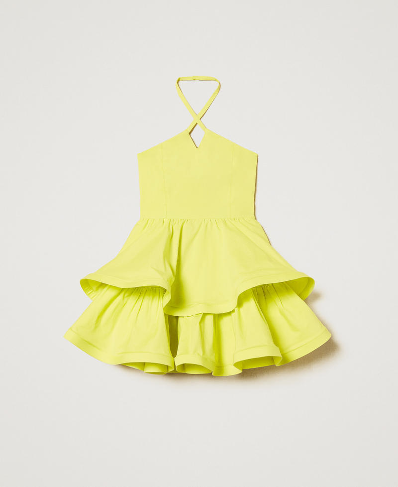 Short poplin halter dress with flounces Yellow Plum Girl 251GJ2420_12124_S0